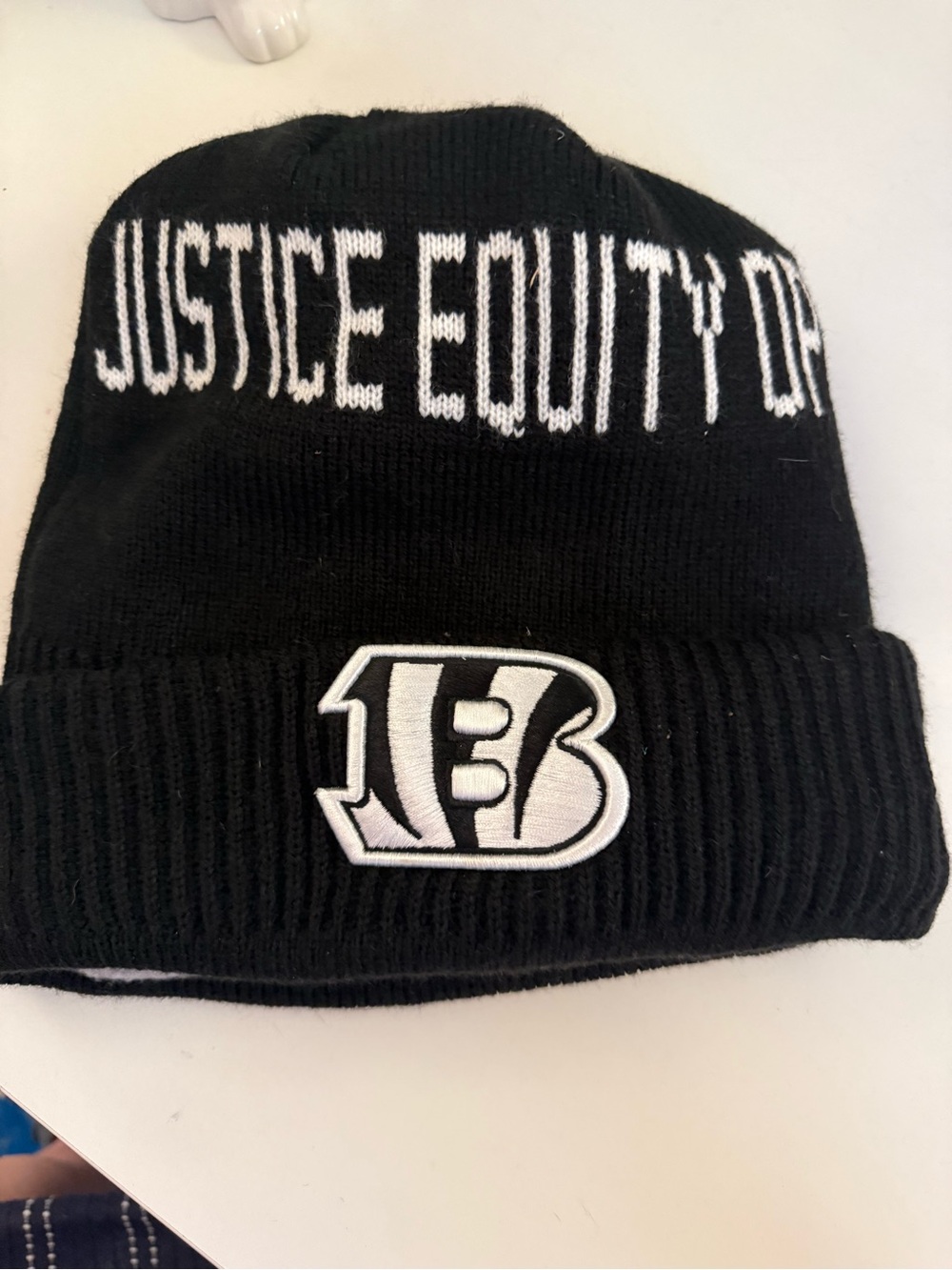 NFL Black and White Justice Equity Beanie Hat